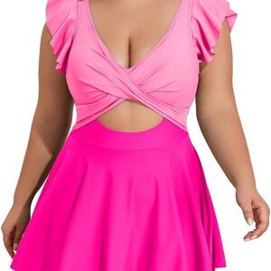 B2PRITY Shades of Pink Cutout Swim Dress